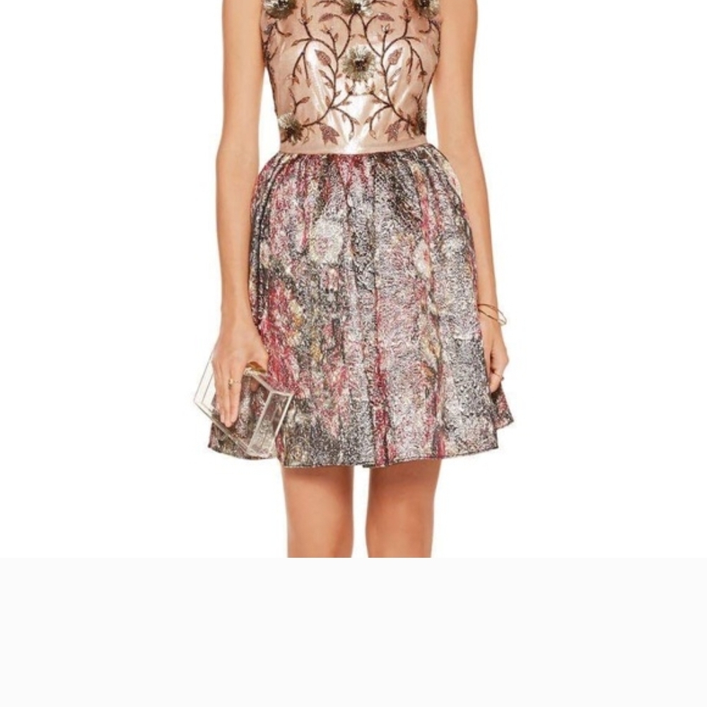 Metallic Floral Bodice Midi Dress